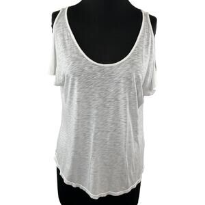 Velvet by Graham & Spencer White Slub Knit Cold Shoulder Shirt Cotton Modal S